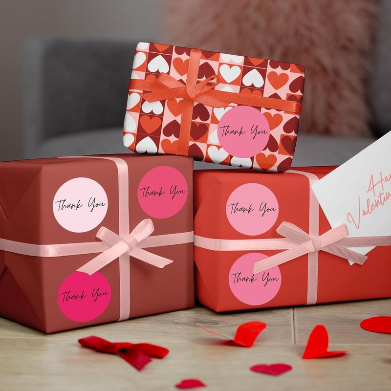 Whaline 1000Pcs Pink Thank You Sticker Valentine Gradient Pink Colors Paper Decal Boho Decorative Self-Adhesive Label Stickers for Valentines Party Small Business Envelope Gift Wrapping, 1.5 in - Image 5